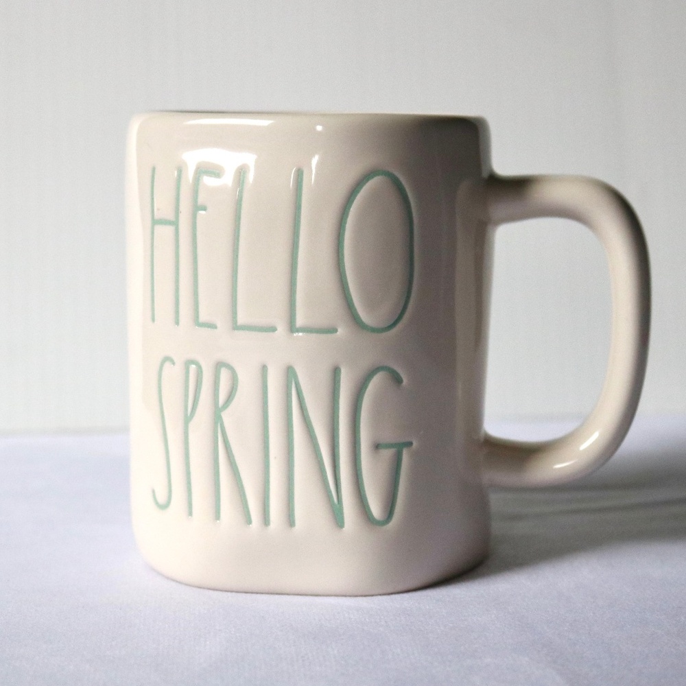 RAE DUNN Hello Spring Cream & Green Coffee Tea Mug Ceramic Collectible